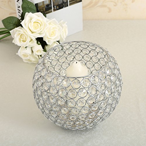 VINCIGANT Decorative Silver Crystal Clear Display Vases / Bowl Candleholders/Candle Shade for Valentines Day Home Holiday Decoration Wedding Coffee Table Decorative Centerpiece ,8 inch Diameter - Thumbnail 2