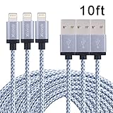 Xcords(TM) 3Pack 10ft Nylon Braided iPhone Lightning to USB Syncing and Charging Cable Data Cord for iPhone 7/7 Plus/ 6/ 6 Plus/ 6s/ 6s Plus /5/5s/5c/SE iPad/iPod and more(White)