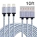 Xcords(TM) 3Pack 10ft Nylon Braided Lightning to USB Syncing and Charging Cable Data Cord Compatible with iPhone 7/7 Plus/ 6/ 6 Plus/ 6s/ 6s Plus /5/5s/5c/SE iPad/iPod and More(White)