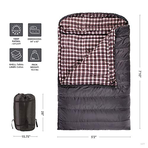 TETON SPORTS Fahrenheit Mammoth 0F Queen Size Sleeping Bag; Warm and