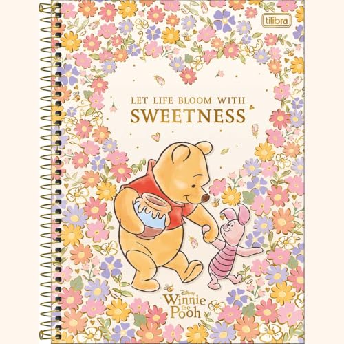 Tilibra - Caderno Espiral Capa Dura Universitário Connect 10 Matérias Pooh 160 Folhas - Capa Sweetness