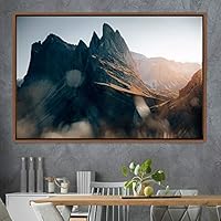 Framed Canvas Wall Art Mountainscape Aerial Dramatic Landscape Mountain Top Multicolor Photography Realism Rustic Warm - 16x24 inches