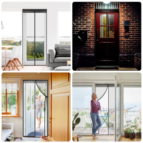 EXTSUD Magnetic Screen Door, 120 x 210 cm Mosquito Net Curtain for Doors, Insect Protection for Balcony Door, Living Room, Patio Door, Black