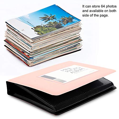 POCREATION Photo Album, 16 Pages Large Capacity 64 Pockets 3 Inch Mini Photo Album Available on Both Sides for 7s/8/25/50s/90 Artwork or Postcards Case Storage(Pink)
