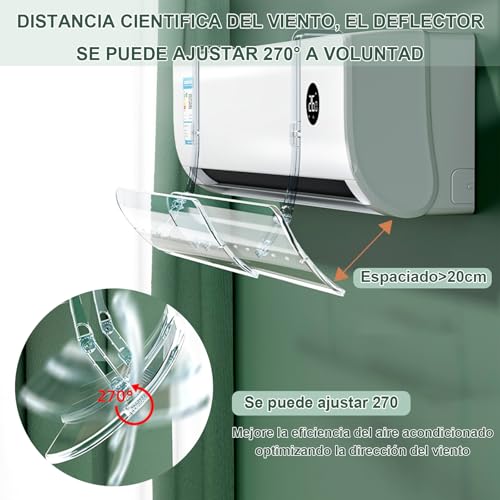 Deflector de Aire Acondicionado Ajustable,Deflector Aire para Minisplit Transparente,Golpe Antidirecto,Ajuste 270°,Cubierta Protectora Deflector Aire Retráctil para el Hogar,Apto para Todas Estaciones