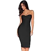 Women's Midi Cocktail Dresses Strapless Bandage Bodycon Dress Wedding Party Dress