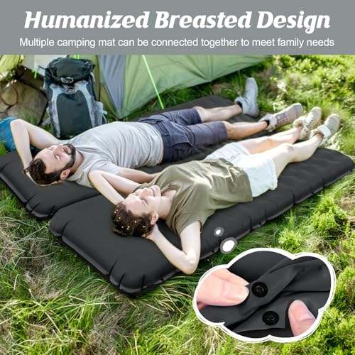 Hsweeth 12 cm Thick Self-Inflating Camping Mattress Inflatable Mattress Compact Ultralight with Foot Pump and Pillow Waterproof Sleeping Mat for Hiking, Travel, Backpack