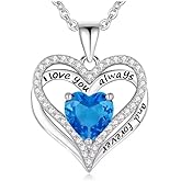 BAUBELLA Birthstone Heart Necklace for Women, S925 Sterling Silver Rose Gold Pendant, Jewelry Gift for Wife, Girlfriend, Mom, Daughter, Anniversary Birthday Valentine’s Day