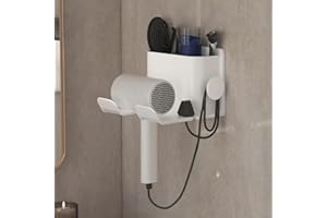 1pcs Versatile Wall-Mounted Hair Dryer Holder with Storage, Includes Comb & Razor Shelf, Plastic Hair Dryer Bathroom Storage 