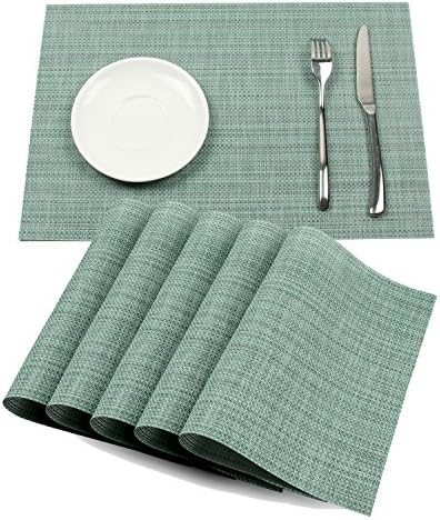 Yumin Woven Placemats PVC Dining Table Mats Non-slip Easy to Clean Place Mats for Kitchen Table Set of 6(Blue)
