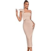 ADYCE Gala Dresses for Women Formal Party Cocktail Bodycon Evening One Shoulder Wedding Guest Dress Bow Midi Prom Night Gowns