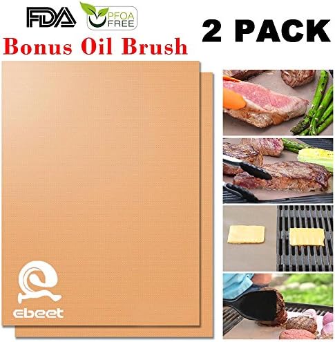 Gold Grill Mat Set of 2-100% Non-stick BBQ Grill &amp; Baking Mats - FDA-Approved, PFOA Free, Reusable and Easy to Clean - Works on Gas, Charcoal, Electric Grill and More - 15.75 x 13 Inch