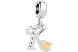QueenCharms Initial A-Z Letter Charm Golden Heart Alphabet Dangle Beads for Bracelets & Necklaces