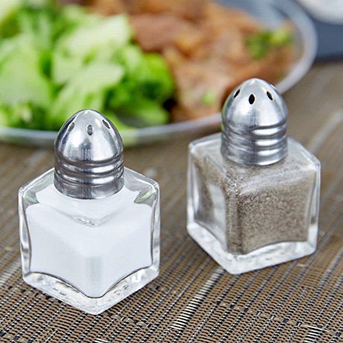 (Set of 2) Mini Salt and Pepper Shakers, 0.5 Oz Glass Cube Body, Restaurant Salt and Pepper Shakers By Tezzorio