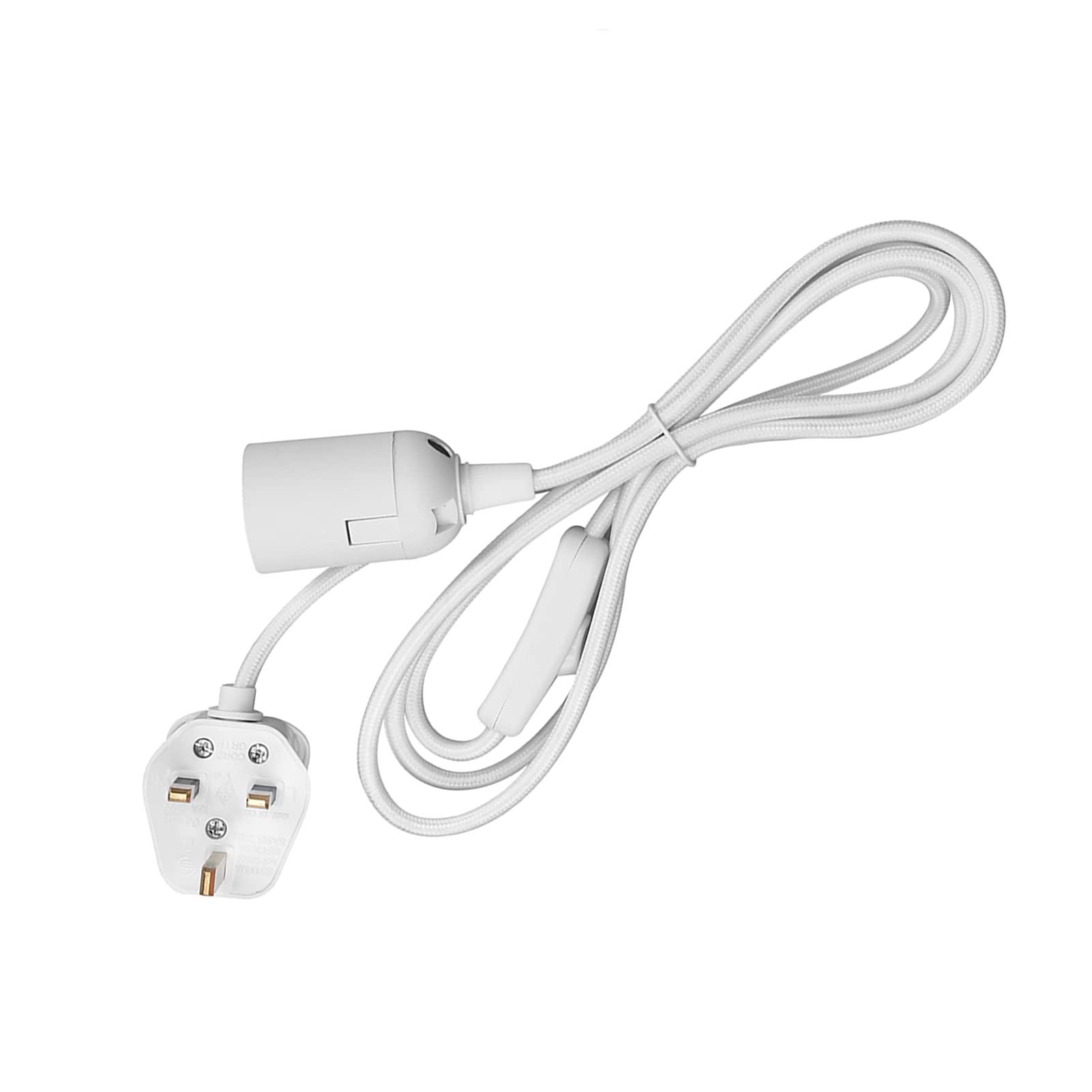 Wowsale Pendant Light Ceiling Lighting Fitting, E27 Lamp Holder Suspended Pendant Light Fitting Kit, 2 Core Gold Fabric Cable Plug with On/Off Switch- UK Plug (White, 4m)