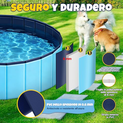 JONRRYIN Dog Pool, 160 x 30 cm, Portable Pool for Large Dogs, Stable and Non-Slip Dog Pool with Patches and Drain Valve for Children Dogs (160 x 30 cm)