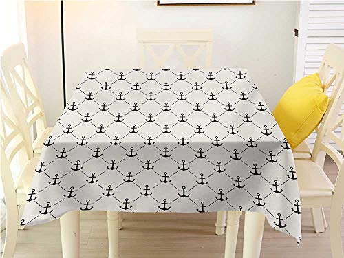 familytaste Picnic Cloth Anchor,Abstract Retro Nautical Style Motif Checkered Pattern Sailing Yachting Theme,Off White Black Table Cover W 54" x L 54"