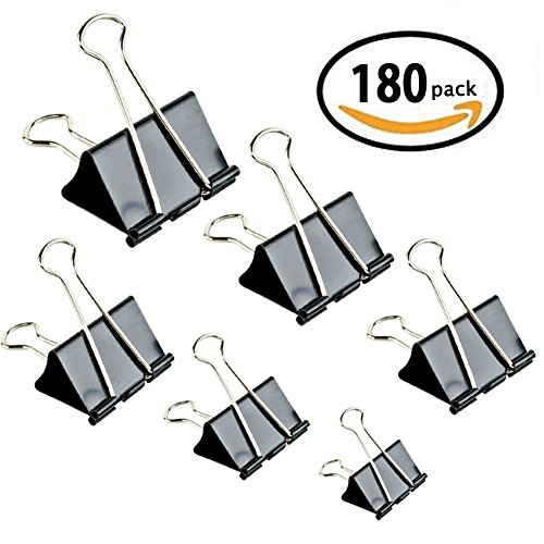 Binder Clips -180 Pcs Paper Clamp For Paper Clips Paper binder Assorted Sizes (Black) - Thumbnail 6