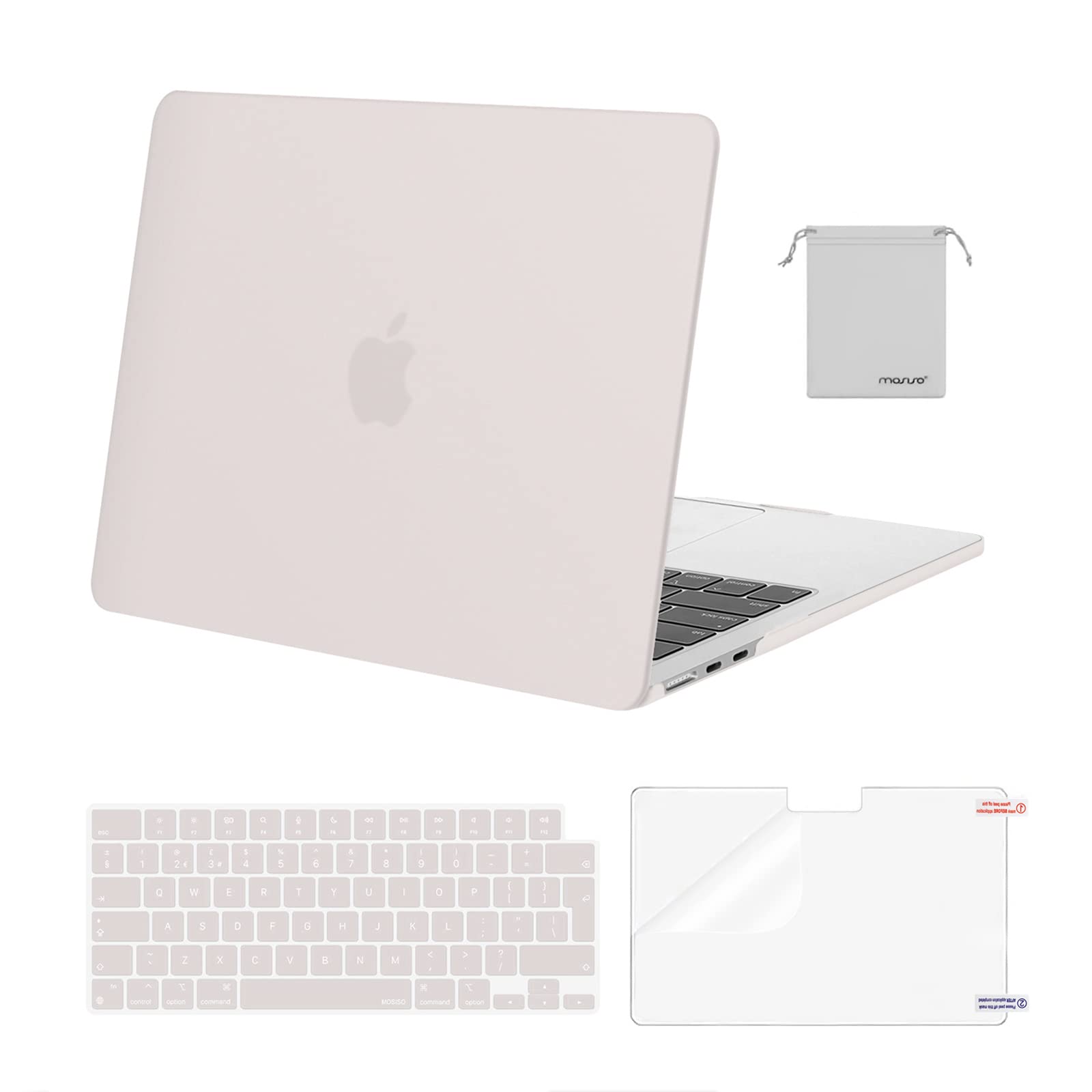 MOSISO Compatible with MacBook Air 13 inch Case M5 M4 M3 M2 2026-2022 A3449 A3240 A3113 A2681, Hard Shell Cover for MacBook Air 13.6 inch Display &KeyboardSkin&ScreenFilm&Pouch, Stone Gray