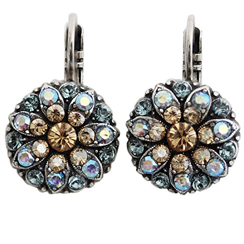Mariana Silvertone Flower Blossom Crystal Earrings, Blue Colorado 1029 216-3