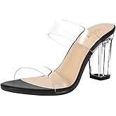 ZriEy Women's Chunky Block Open Toe Mid High Heeled Sandals Two Strap Slip on Heels Slide Sandals for Party Wedding Dress Dating Daily Pumps Shoes