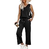 WIHOLL Two Piece Set for Women Summer Outfits Vacation Trendy Lounge Sets V Neck Matching Sets