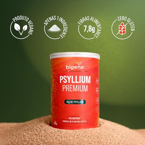 Psyllium Premium, Bigens, Fibra Solúvel, 100% Puro, Sem Aditivos, Vegano, Sem Glúten, 300g em Pó