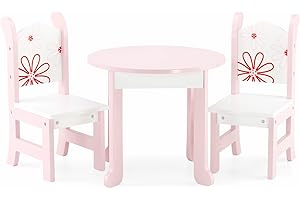Emily Rose 18 Inch Doll Dining Table and 2 Chairs Set - Compatible with American Girl, Our Generation, My Life As & Adora - Wooden Dollhouse Furniture – Floral Collection - USA Brand