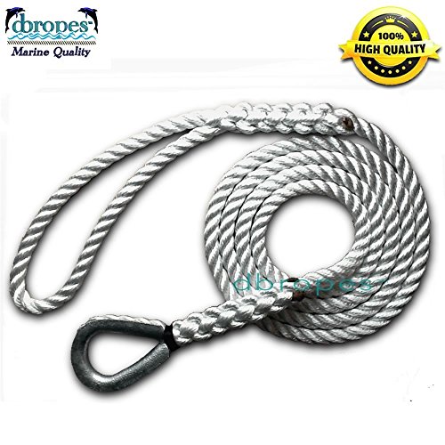 DBROPES 3 Strand Mooring Pendant 100% Nylon Rope with Heavy Duty Thimble Made in USA (1/2