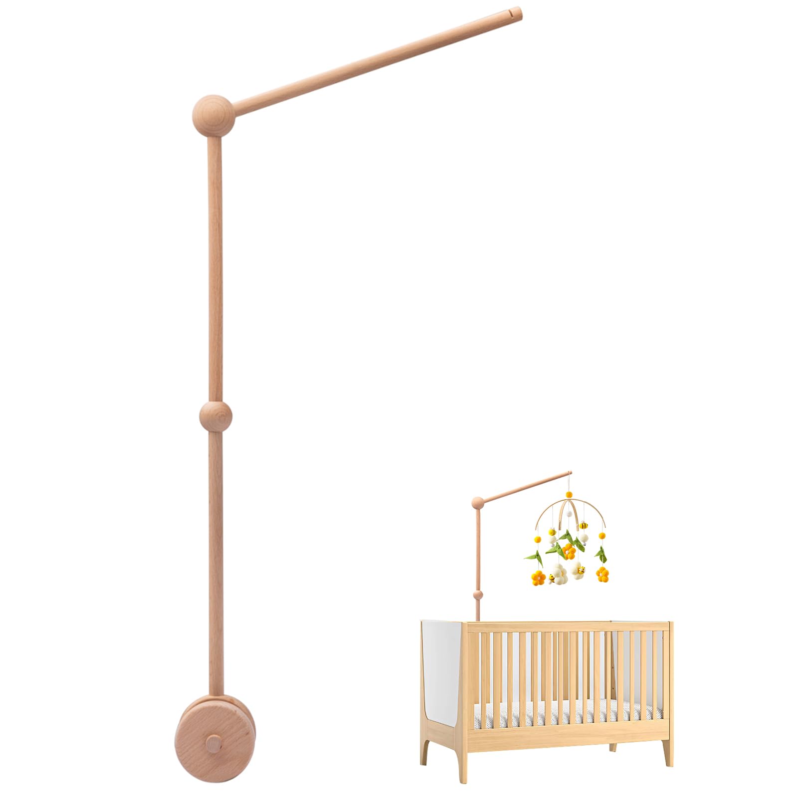 WOODEN TEETHER Baby Mobile Crib Holder, Cot Mobile Arm for Hanging, Baby Mobiles Stand for Nursery Decor Mount for Hanging Mobile Bed Bell Wind