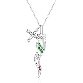 Salloog Italian Horn Necklace for Women - 925 Sterling Silver Cubic Zirconia Cross Lucky Cornicello Necklace Amulet Pendant Italian Jewelry Gifts for Men