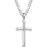 Ursteel S925 Sterling Silver Cross Pendant for Men, 16-24 Inch Figaro Chain Necklace for Men