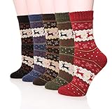 Velice Women's 5 Pairs Wool Socks Warm Thickened Crew-cut Dress Casual (Elk) one size