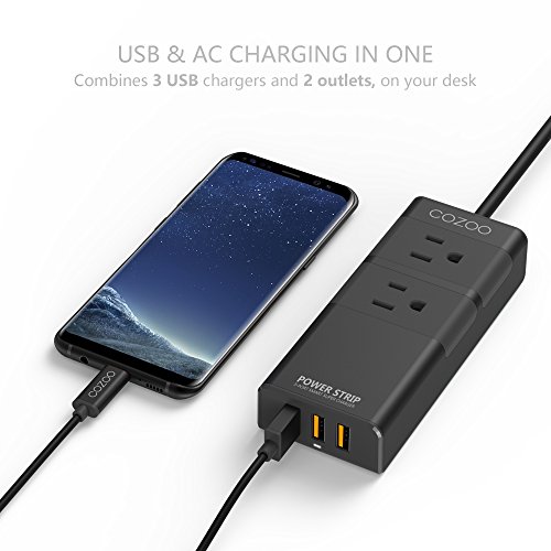 COZOO Aluminum 2 Outlet Travel Power Strip with USB Charger(3-Port Smart, 20W/4.0A) and 4.5ft Cord Made of Fire-Proof PC & Aluminum - Thumbnail 2