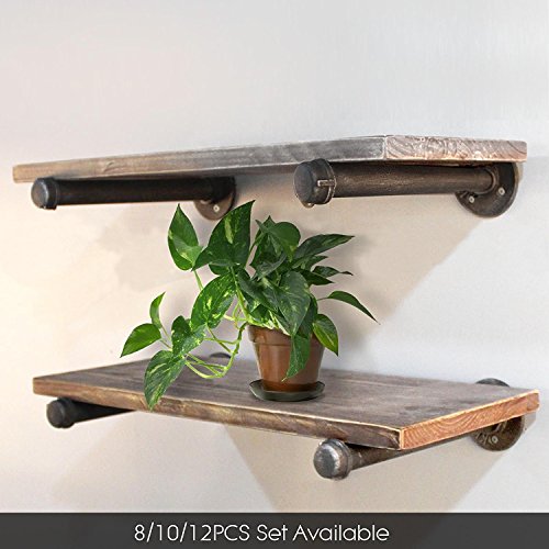 Diwhy 20" Industrial Pipe Shelves,Wall Mounted Metal Pipe Wood Shelf