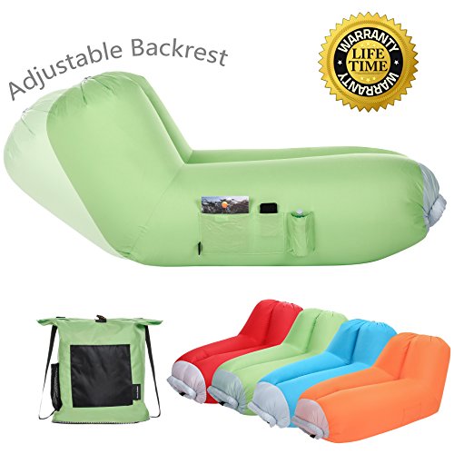 Inflatable air lounger Upgrade Adjustable Backrest Air Bed Sofa Perfect for Indoor Outdoor Hangout Air Chair Couch Hammock Lazy Bag for Beach Park Camping& Music Festivals (Lime Green, Air Sofa Size)