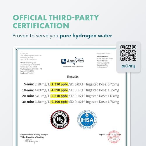 PIURIFY Hydrogen Water Bottle Generator | Extended Warranty | Black | 6300+ PPB in 3 Cycles | USA Certified | 10 oz