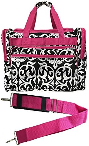 16-inch Travel Duffle Bag | Multiple Designs to Choose From | Perfect Travel Size Duffel Bag by Unique Traveler (Damask-Pink Trim)