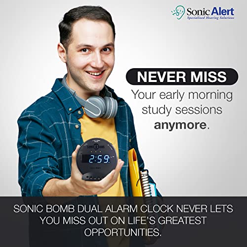 Sonic Alert Sonic Bomb Dual Alarm Clock with Bed Shaker, Black