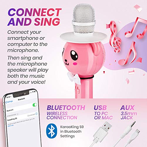 KaraoKing Wireless Portable Karaoke Microphone with Bluetooth for Kids (Pink)