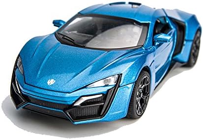 CLEVER BOYS 1:32 Scale Alloy Pull Back Car Model, Lykan Die-cast Car Model Collection with Light &Sound Function (Blue)
