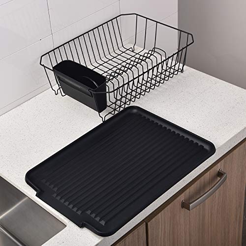 Black Kitchen Dish Drying Rack with Black Drain Board for Plates, Forks&Knife and Cups