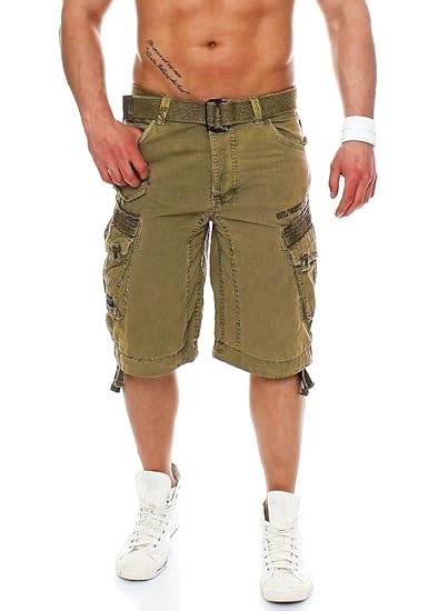 Geographical Norway Herren Baumwoll Cargo Shorts Parasol Stoff-Gürtel
