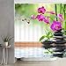 NEWVAVA Sunm Boutique Bathroom Shower Curtain Zen Spa Shower Curtains with Hooks, Orchid Stone Bamboo Water Design Fabric Bathroom Curtain Durable Waterproof Bath Curtain Set