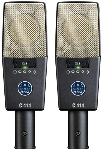 AKG Pro Audio C414XLS PAIR Studio Grade Professional Large Diaphragm, Dual Capsule, Multi-Pattern, Vocal & Instrument Condenser Microphone with Aluminum Carrying Case. XLR Connector. Gray with Gold.