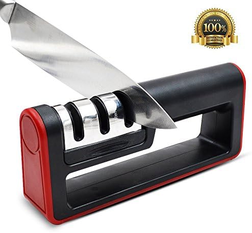 Knife Sharpener TAITIAN Non-slip Kitchen Knives Sharpening Tool with 3-Stage for Stainless Straight Steel Blades