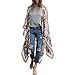 haoricu Women Cardigan, Womens Open Front Floral Print Chiffon Loose Shawl Kimono Cover up Shirt (Asian Size:L, White)