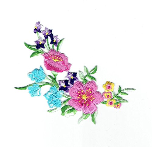 Flowers - Floral Arrangement - Blue/Pink/Purple/Yellow/Green - Iron on Applique/Embroidered Patch