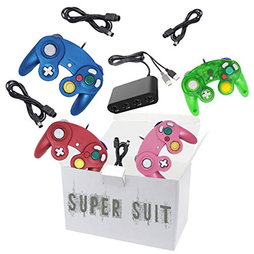 4 Controllers for Gamecube,with 4 Extension Cables and 4-Port USB Adapter for Switch PC Wii U Console (Package 5)