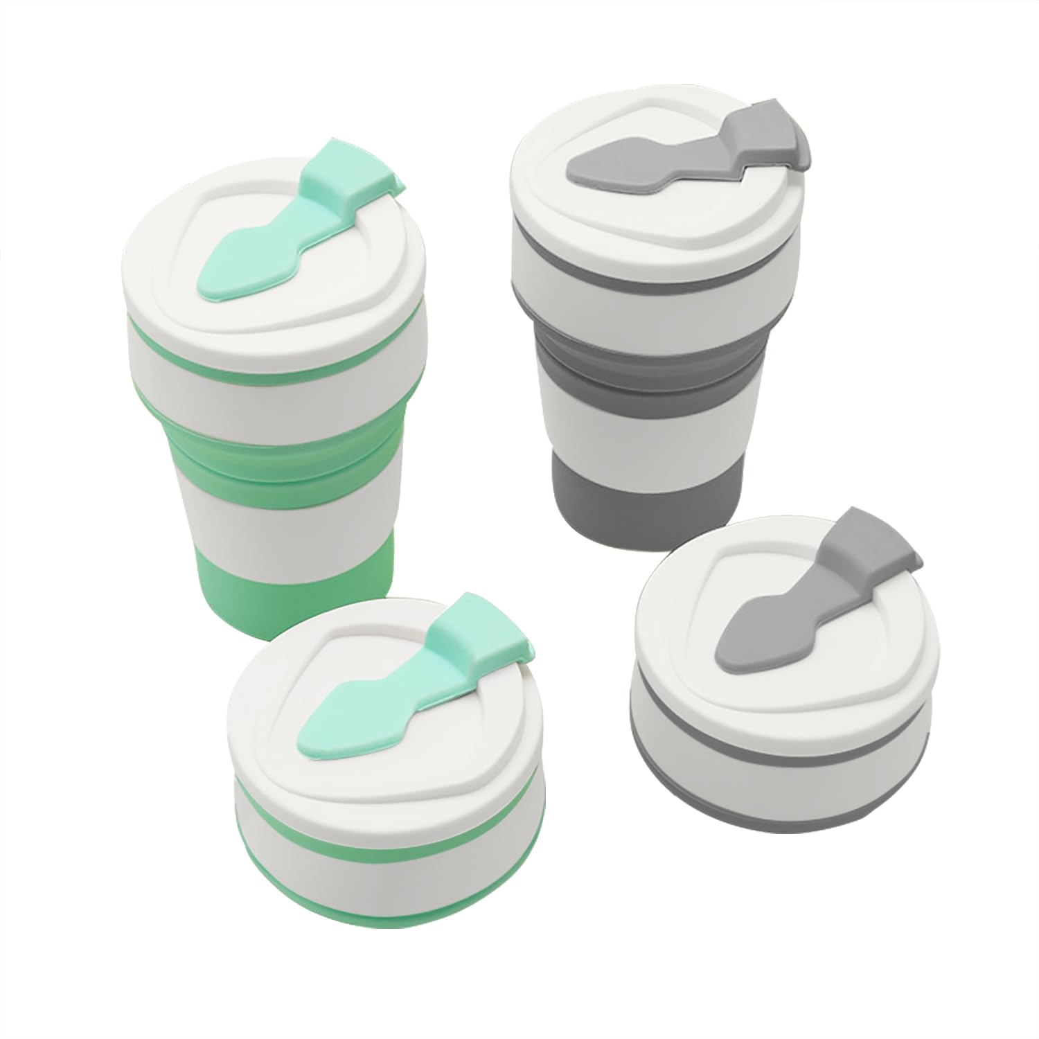 Accmuzzy 2 Pack Collapsible Cup with Lid, Foldable Travel Mug for Hot Drinks, Coffee Cup, Personalised, Picnic, Camping, Hiking, Office (1 Grey 1 Blue) — image 1